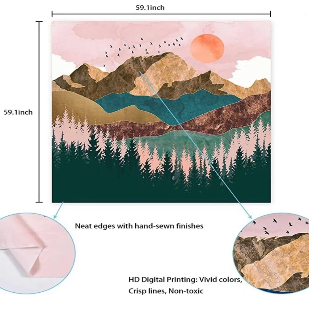 Beautiful pink sky mountainscape wall tapestry